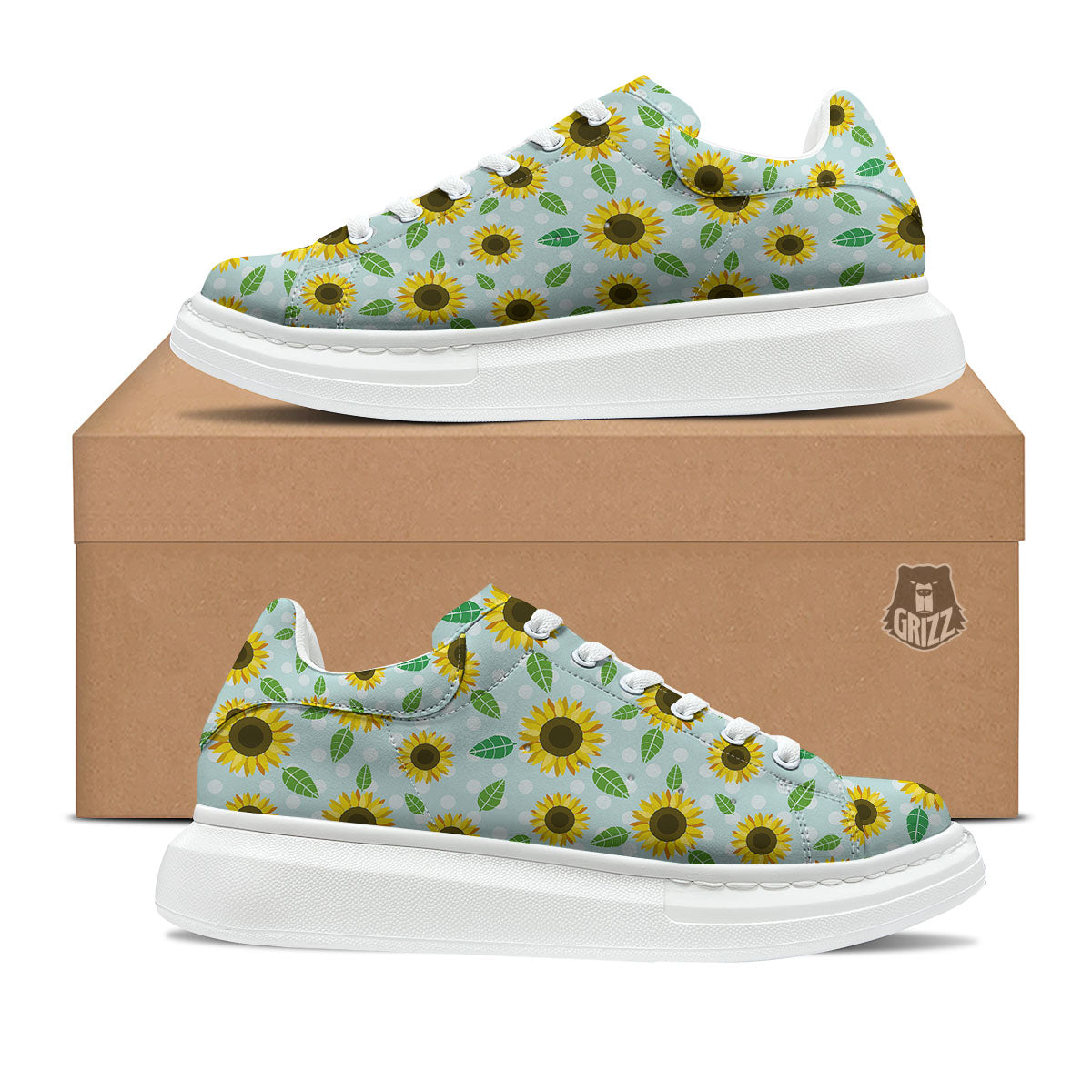 Sunflower Polka Dot Print Pattern Platform Shoes-grizzshop