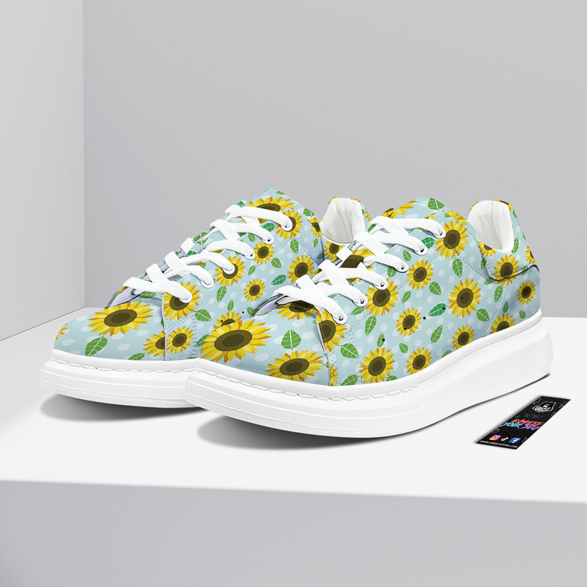 Sunflower Polka Dot Print Pattern Platform Shoes-grizzshop