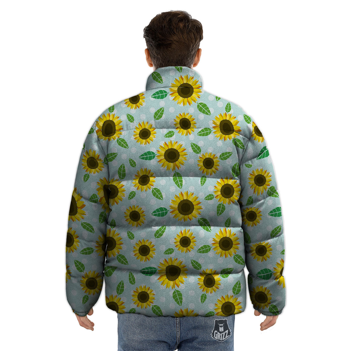 Sunflower Polka Dot Print Pattern Puffer Jacket-grizzshop