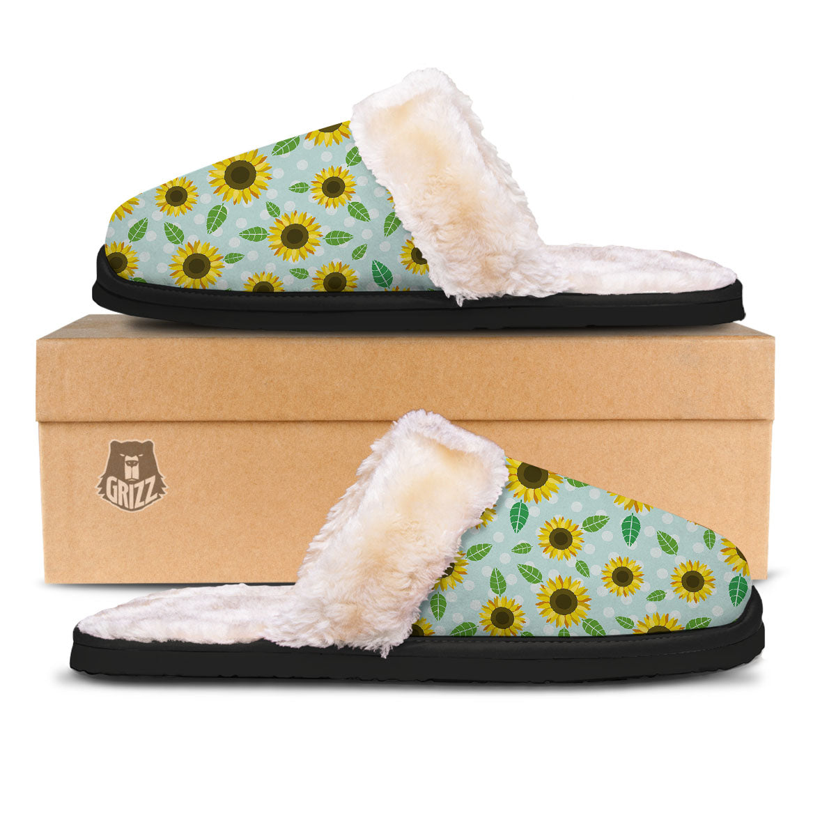 Sunflower Polka Dot Print Pattern Slippers-grizzshop