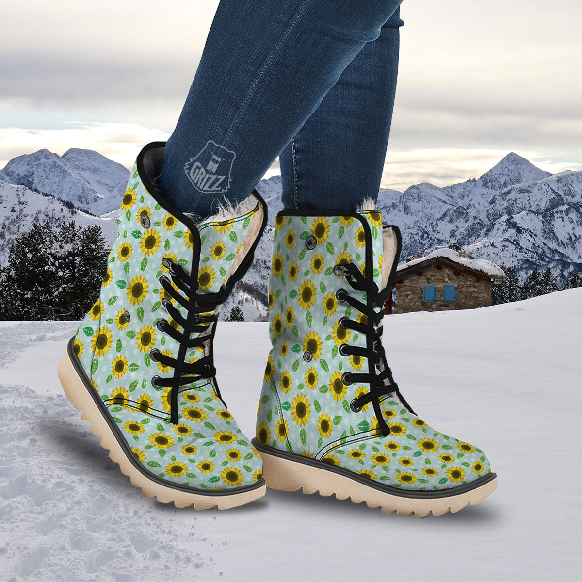 Sunflower Polka Dot Print Pattern Snow Boots-grizzshop