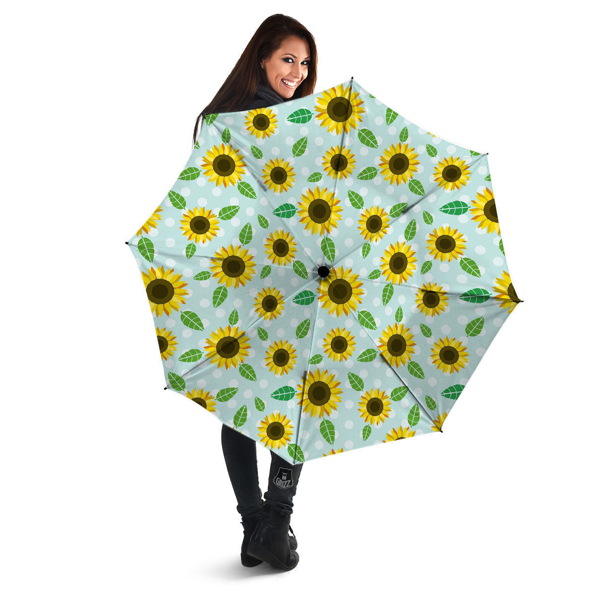 Sunflower Polka Dot Print Pattern Umbrella-grizzshop