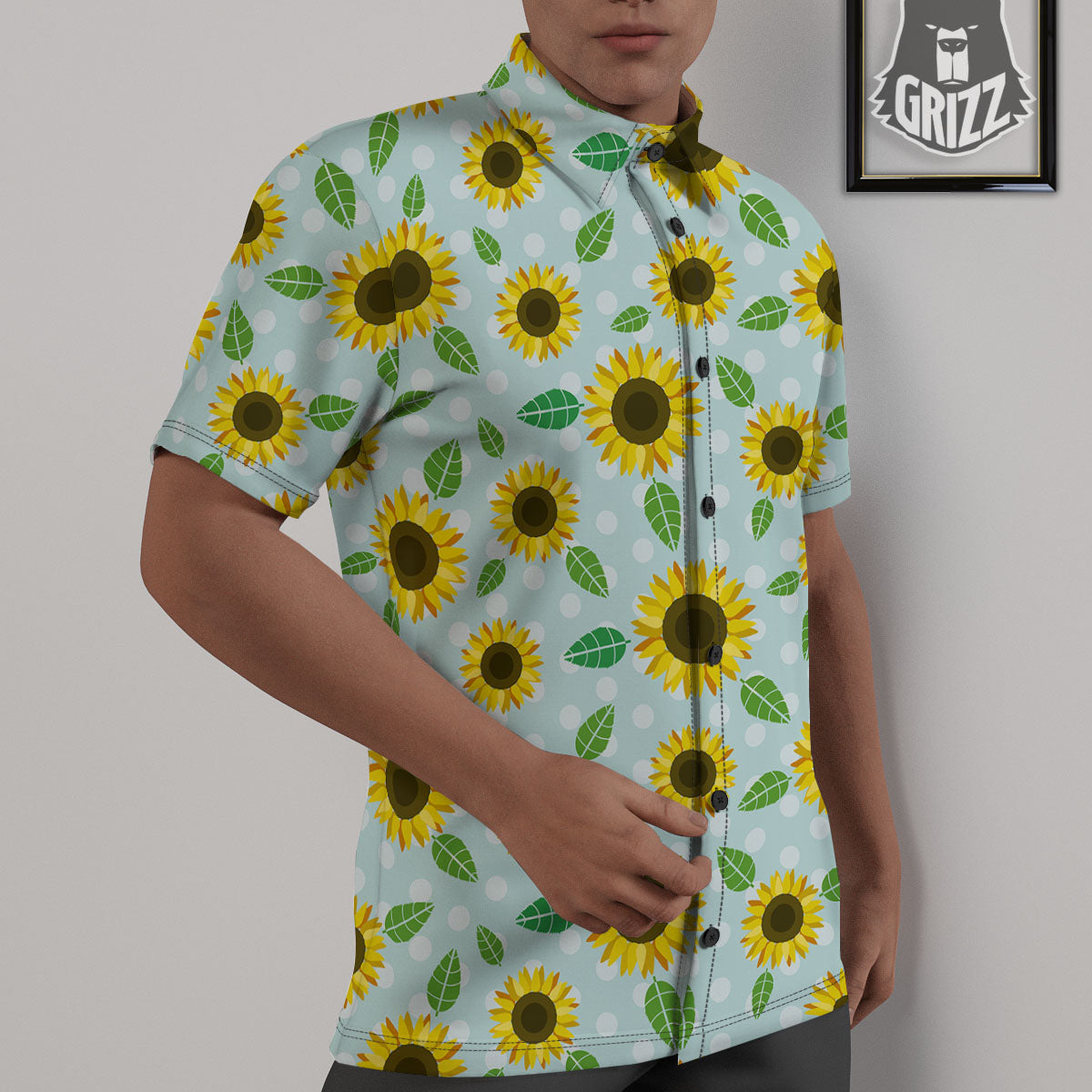 Sunflower Polka Dot Print Pattern Untucked Shirts-grizzshop