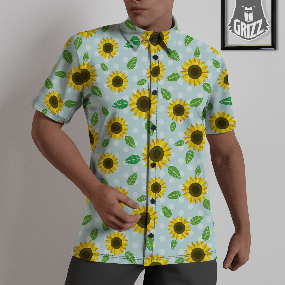Sunflower Polka Dot Print Pattern Untucked Shirts-grizzshop