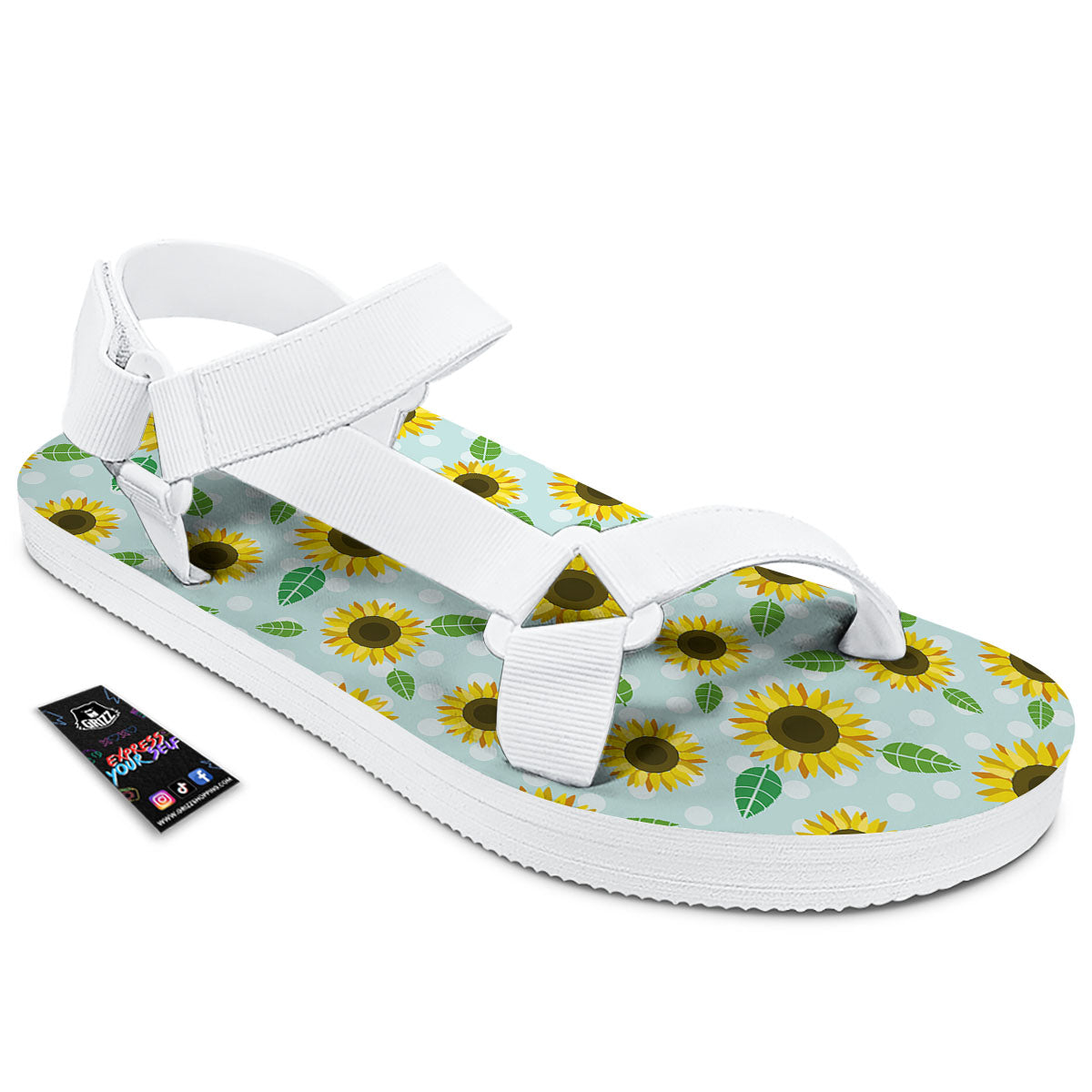 Sunflower Polka Dot Print Pattern White Open Toe Sandals-grizzshop