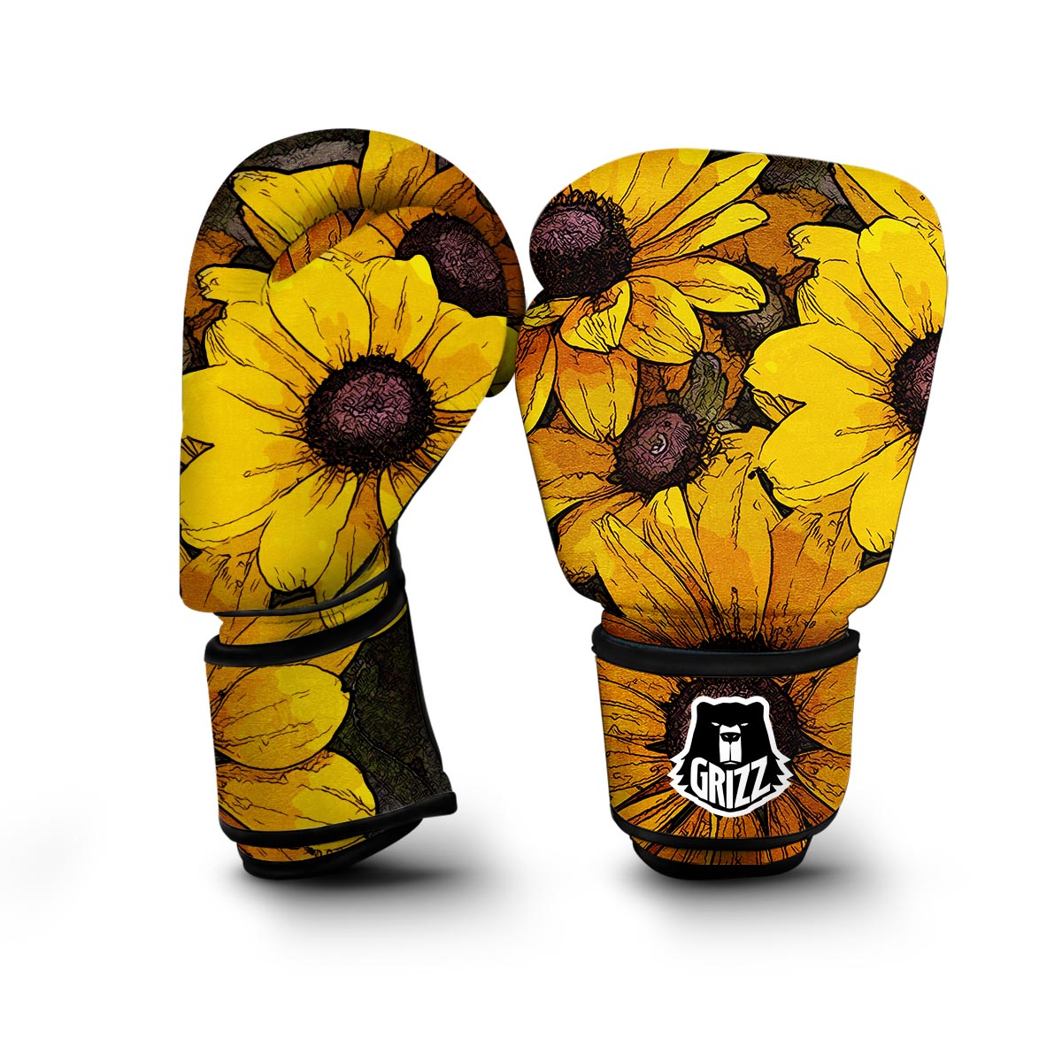 Sunflower Print Pattern Boxing Gloves-grizzshop