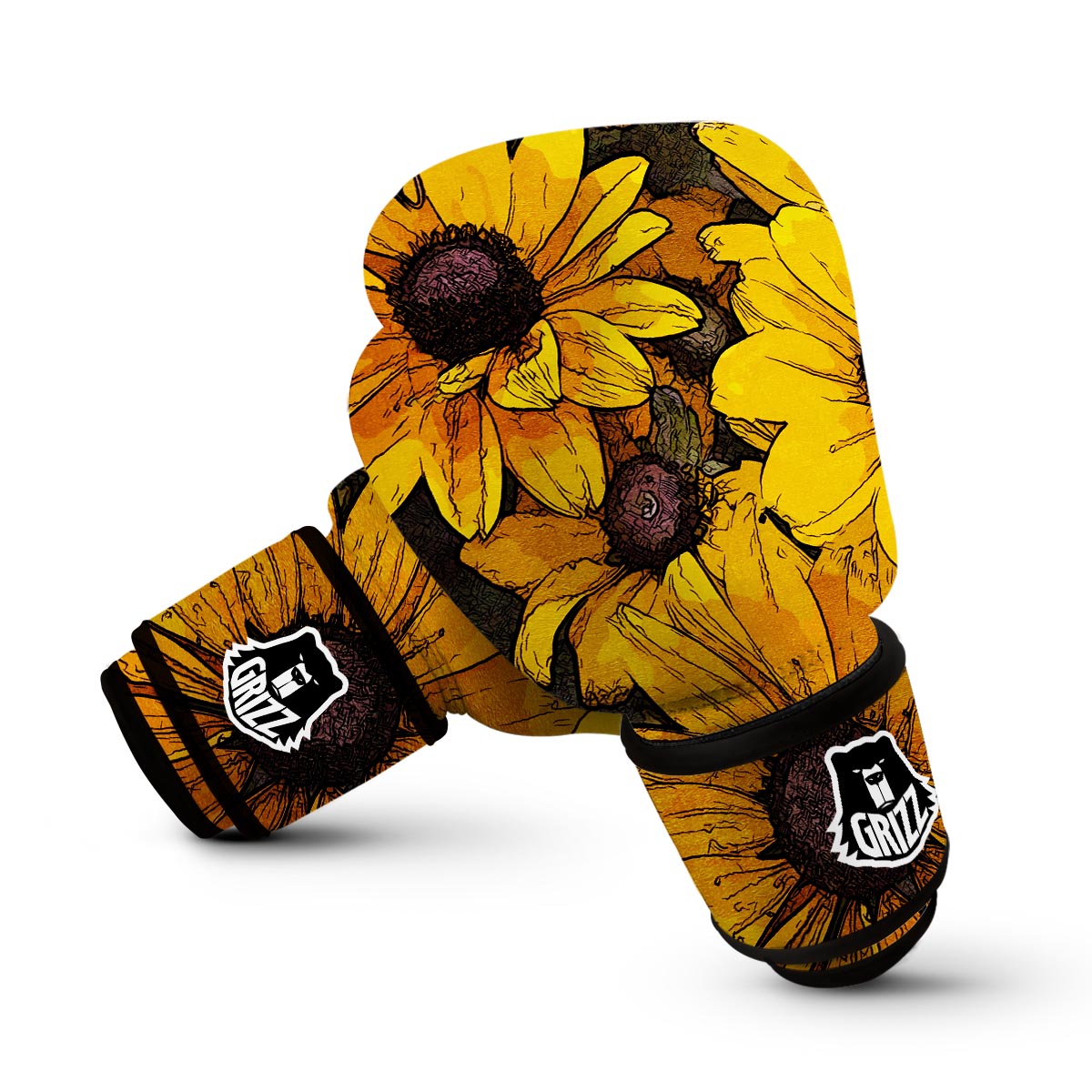 Sunflower Print Pattern Boxing Gloves-grizzshop