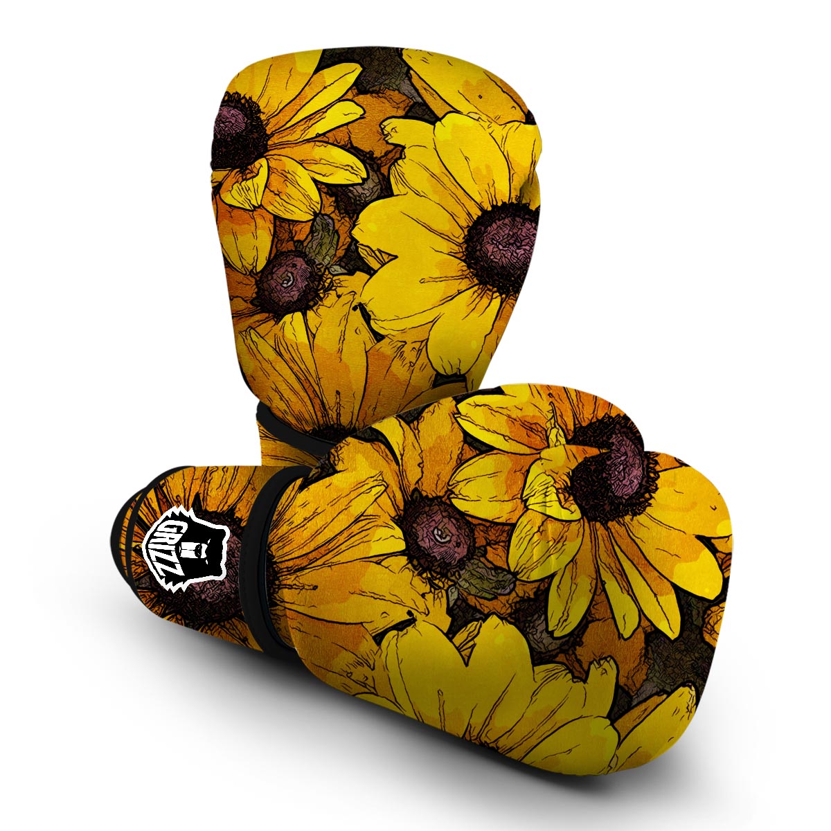 Sunflower Print Pattern Boxing Gloves-grizzshop