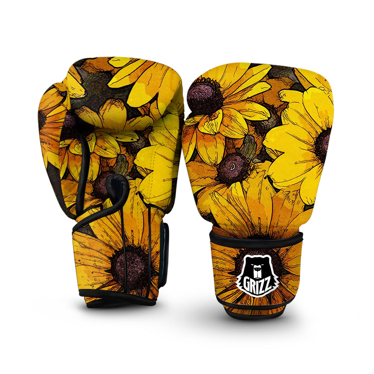 Sunflower Print Pattern Boxing Gloves-grizzshop