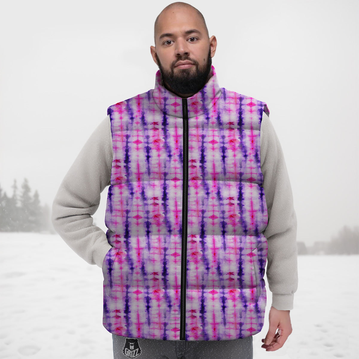 Tie Dye Purple Pink Print Pattern Down Vest