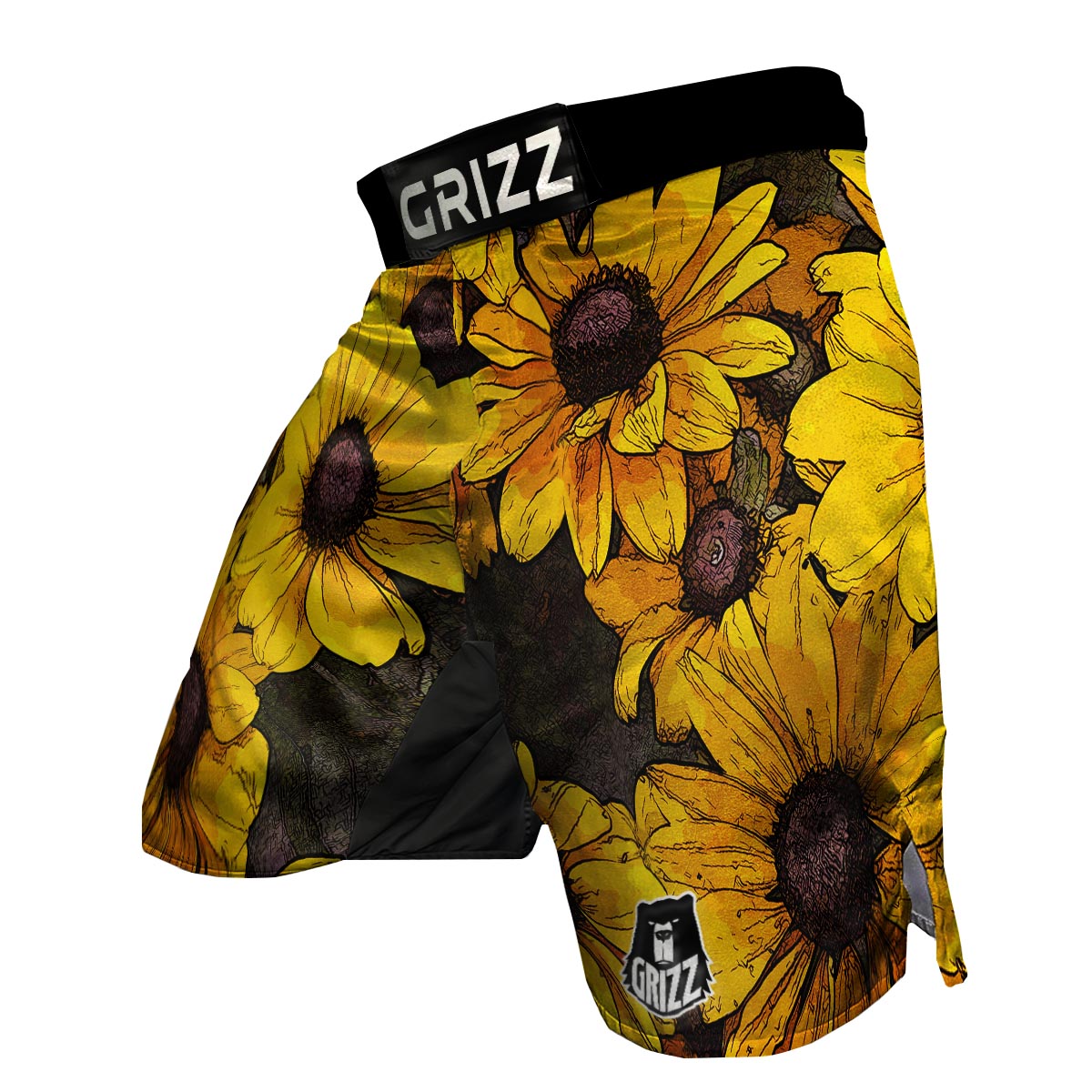 Sunflower Print Pattern MMA Shorts-grizzshop