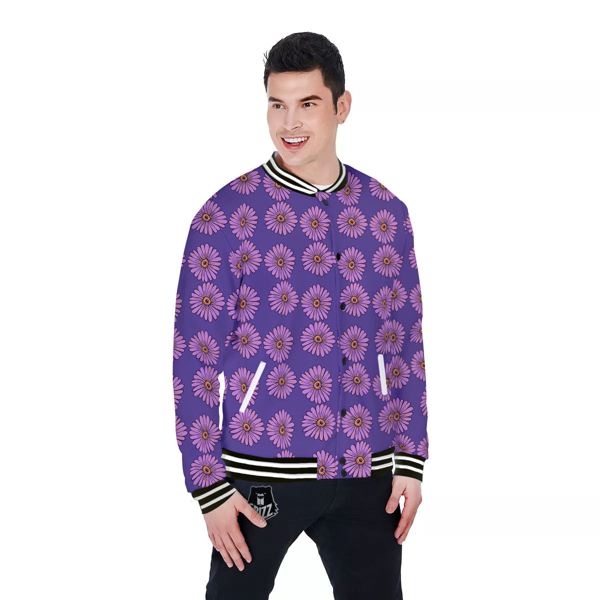 Sunflower Purple Print Pattern Baseball Jacket-grizzshop