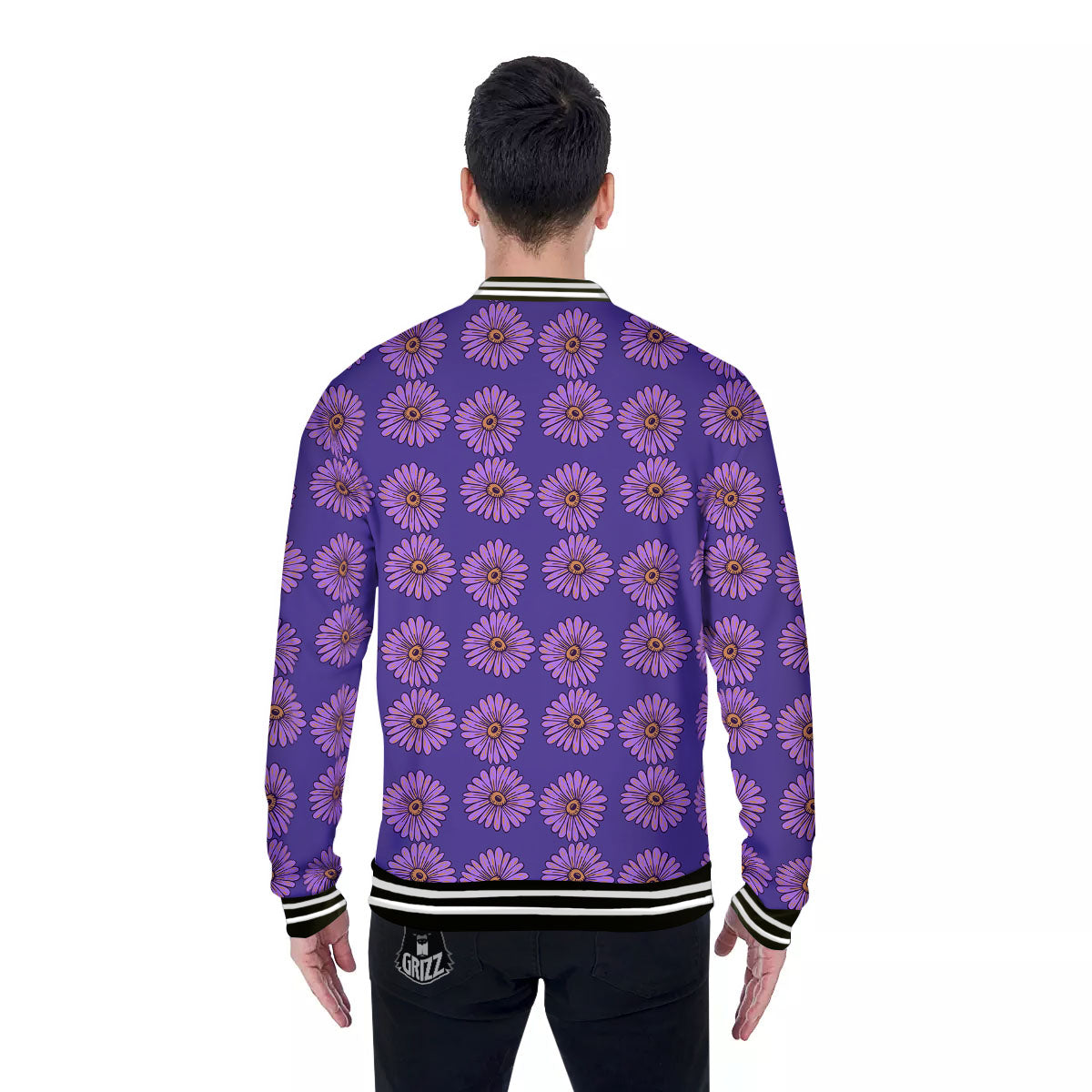 Sunflower Purple Print Pattern Baseball Jacket-grizzshop