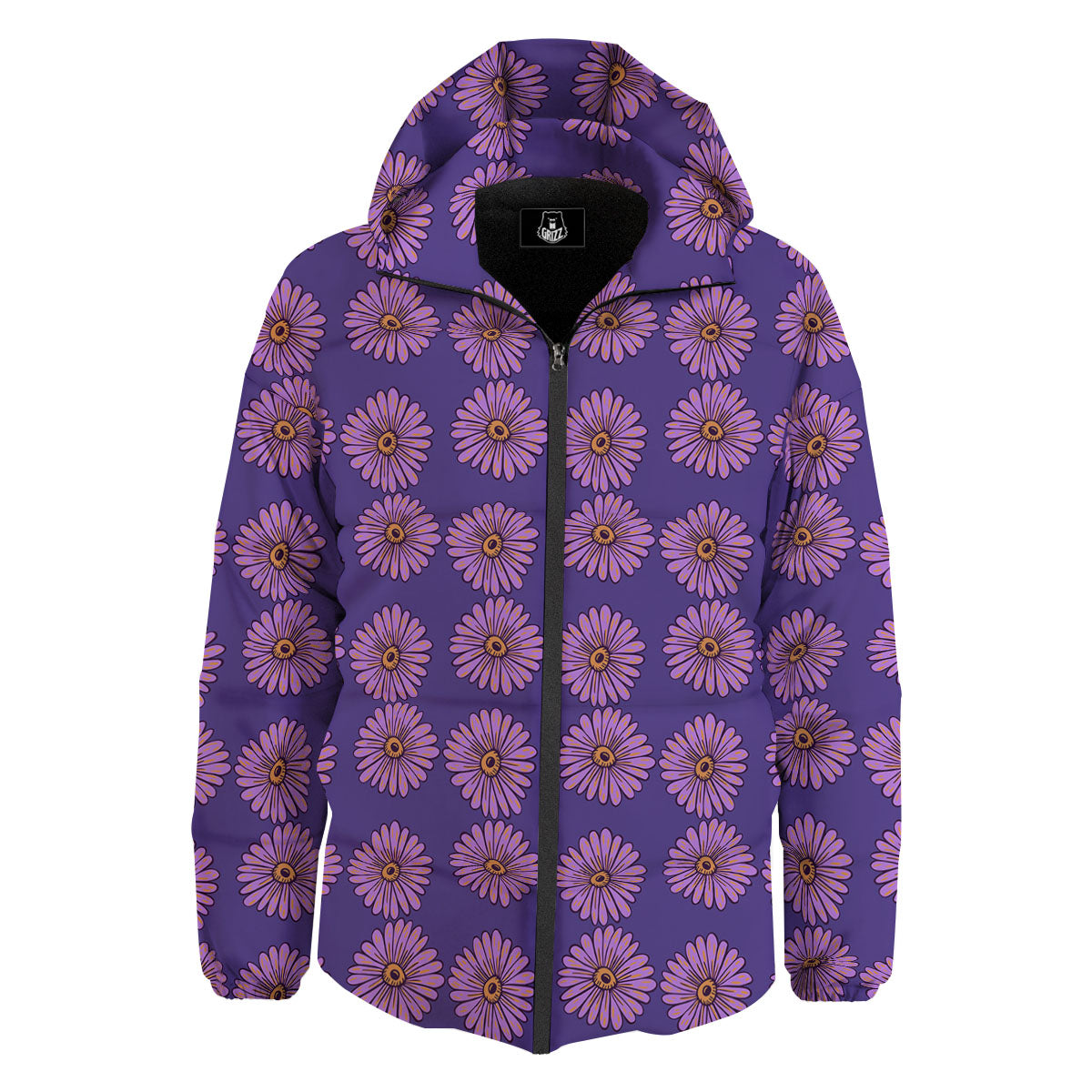 Sunflower Purple Print Pattern Down Jacket-grizzshop