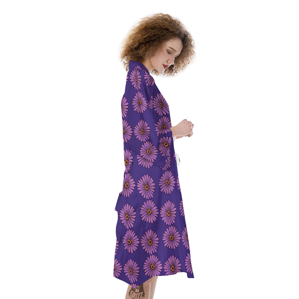 Sunflower Purple Print Pattern Kimono-grizzshop