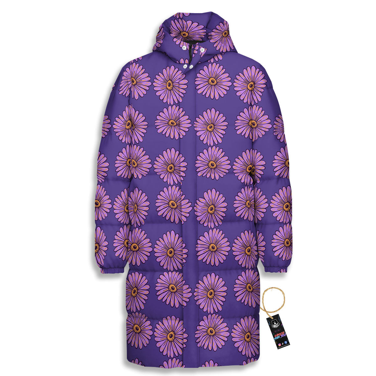 Sunflower Purple Print Pattern Long Down Jacket-grizzshop