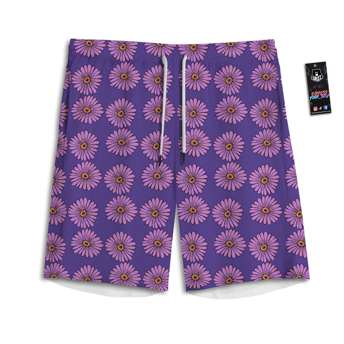 Sunflower Purple Print Pattern Men's Athletic Shorts