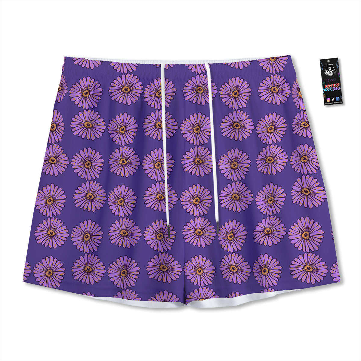 Sunflower Purple Print Pattern Mesh Shorts