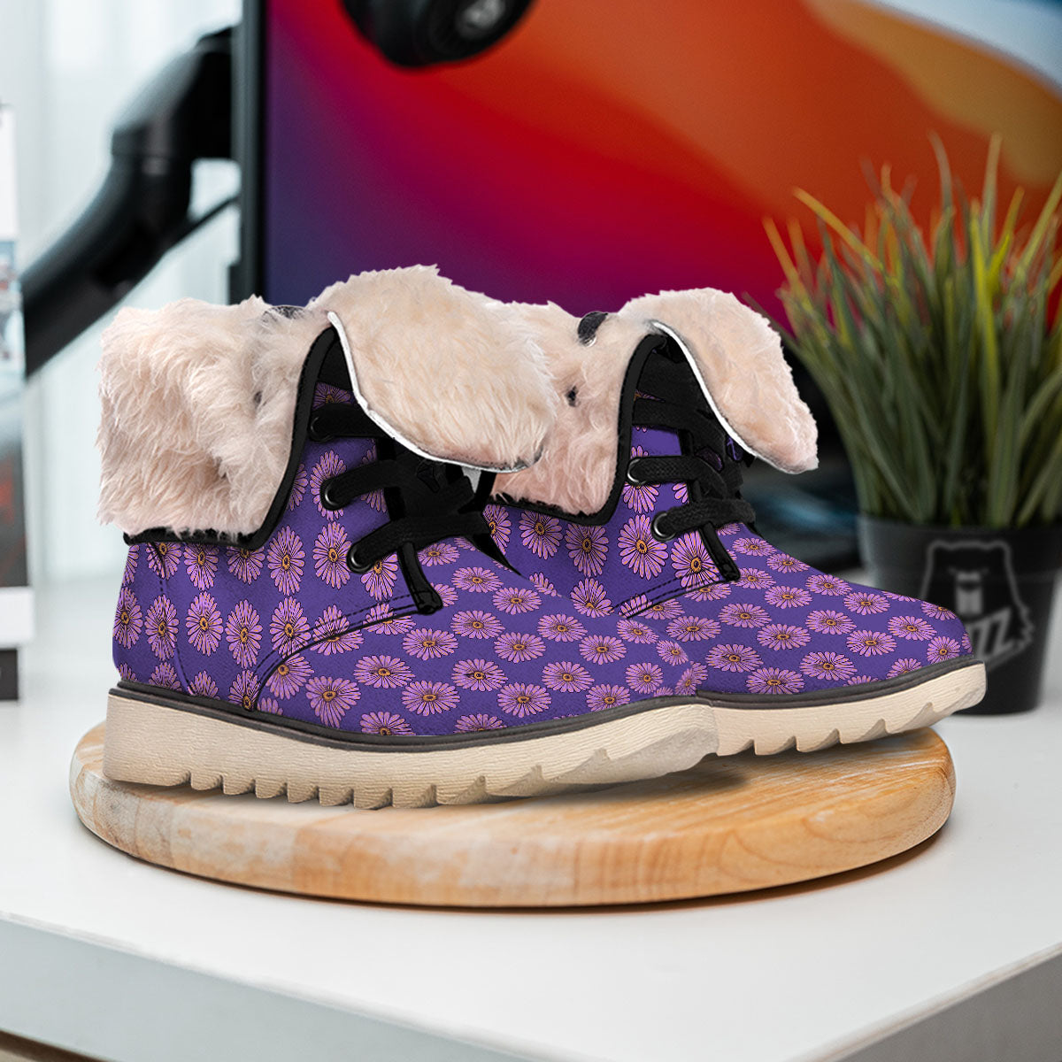 Sunflower Purple Print Pattern Snow Boots-grizzshop