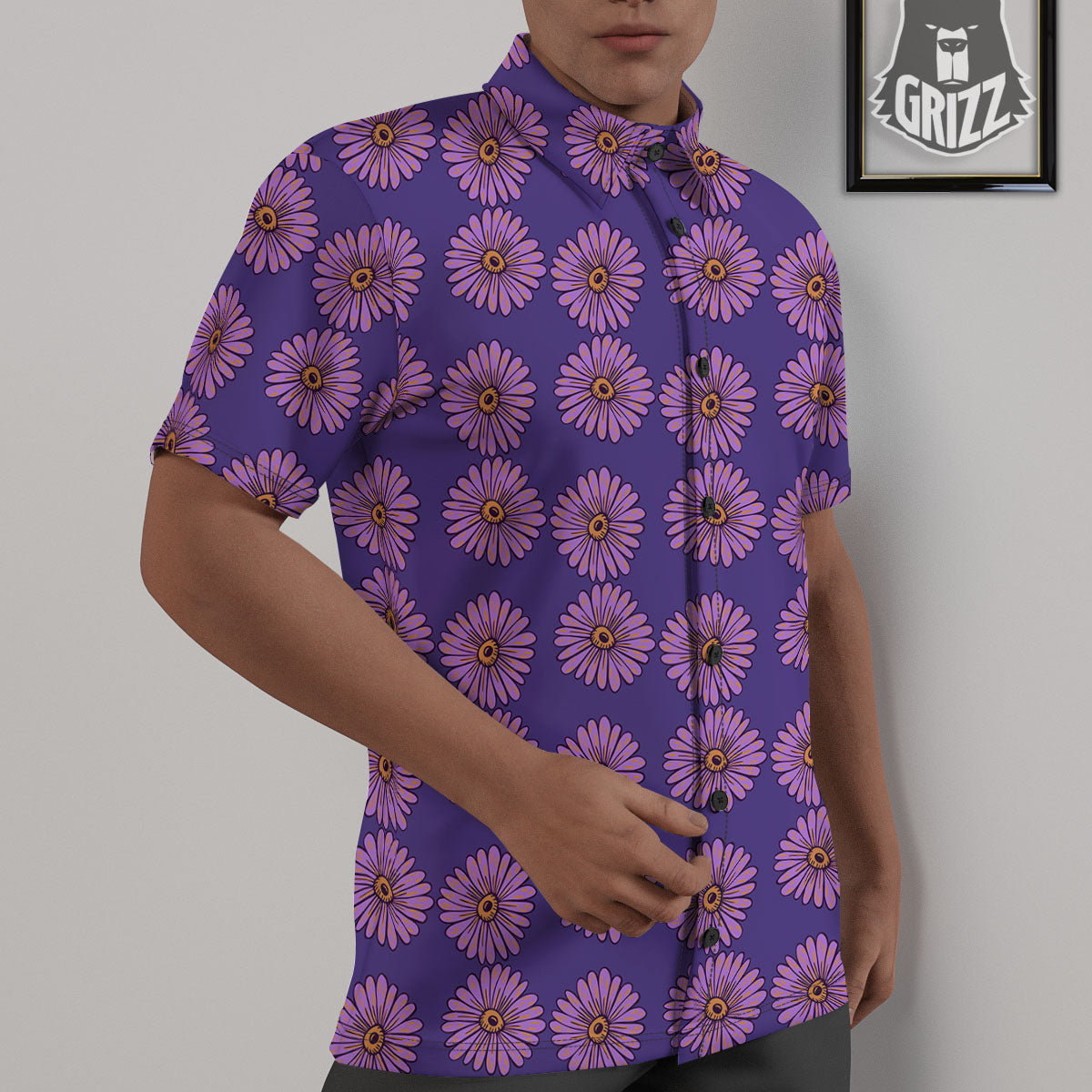 Sunflower Purple Print Pattern Untucked Shirts-grizzshop