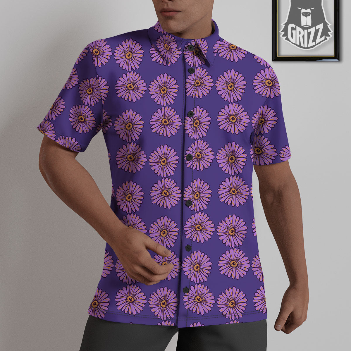 Sunflower Purple Print Pattern Untucked Shirts-grizzshop