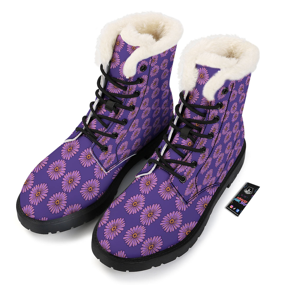 Sunflower Purple Print Pattern Winter Boots-grizzshop