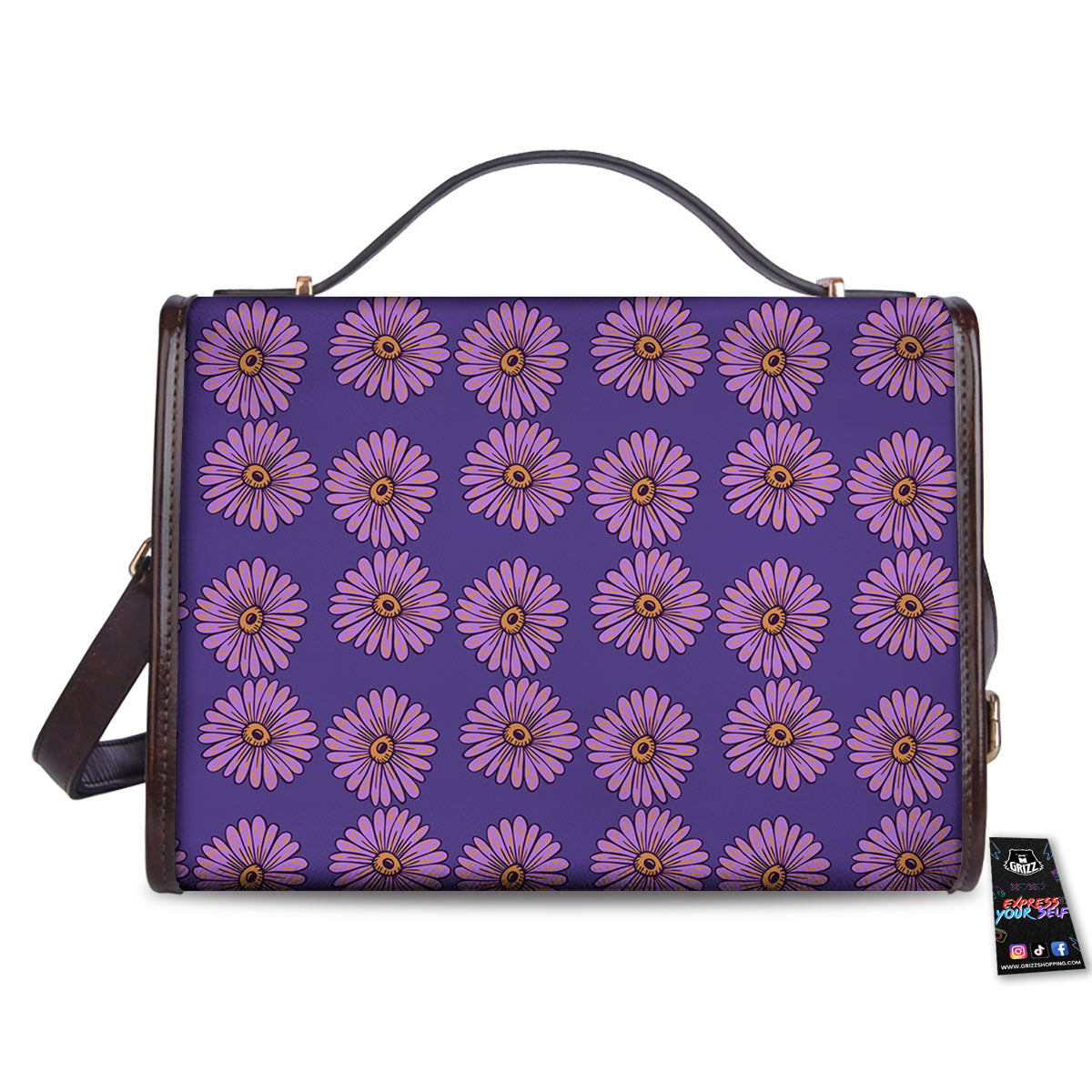 Sunflower Purple Print Pattern Women's Satchel Bag-grizzshop