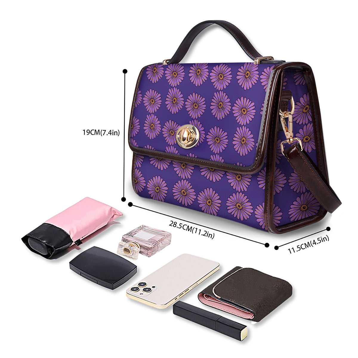 Sunflower Purple Print Pattern Women's Satchel Bag-grizzshop