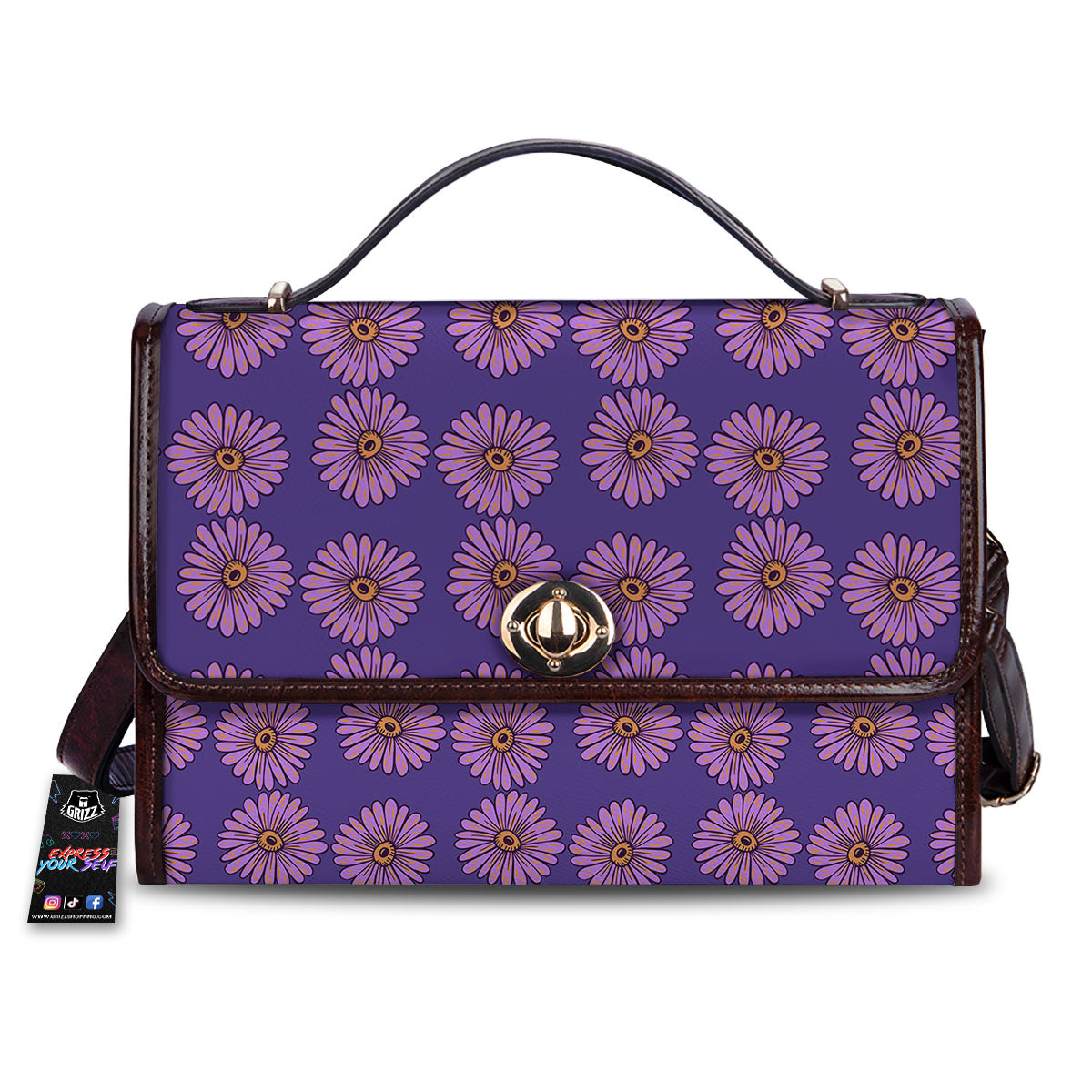 Sunflower Purple Print Pattern Women's Satchel Bag-grizzshop