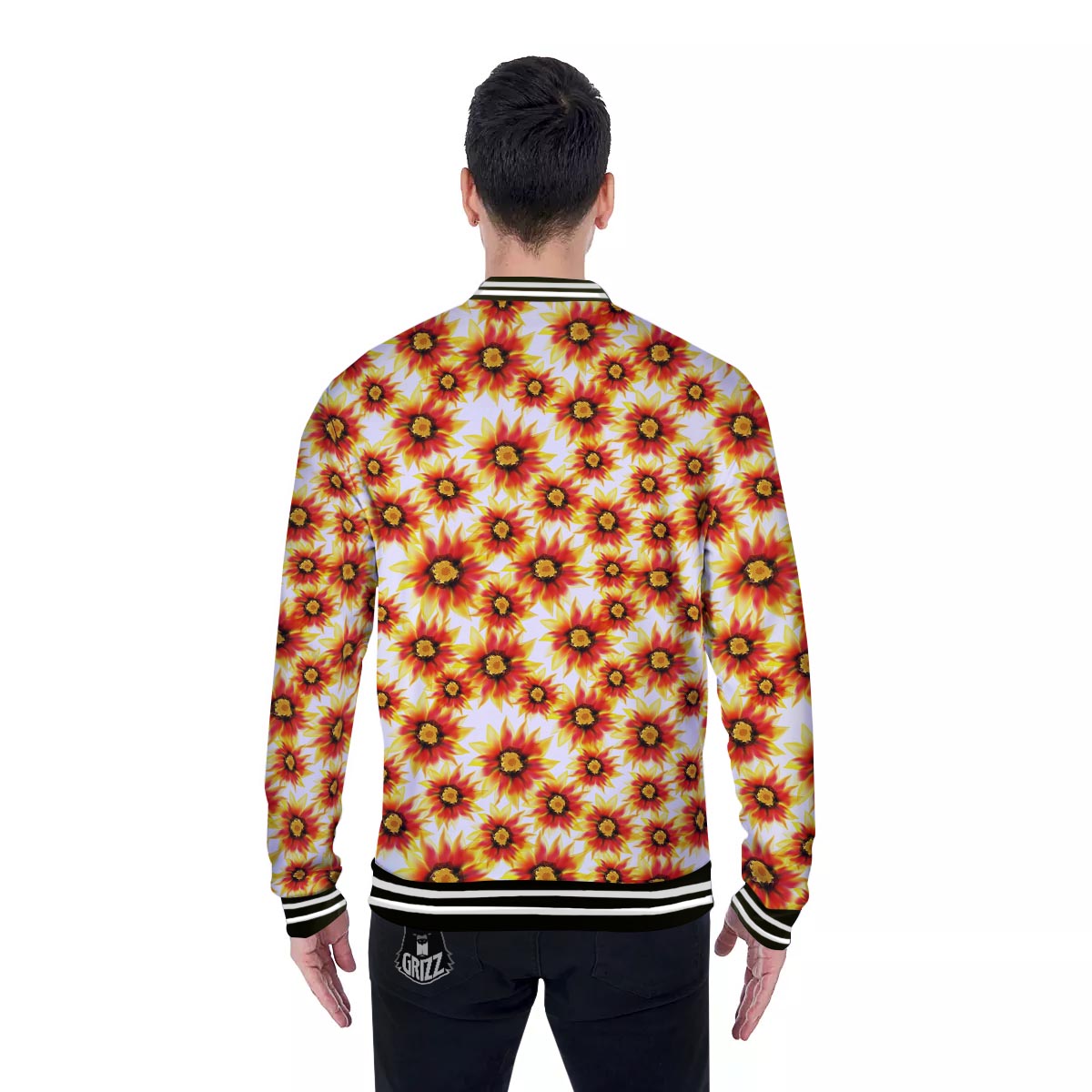 Sunflower Red Autumn Print Pattern Baseball Jacket-grizzshop