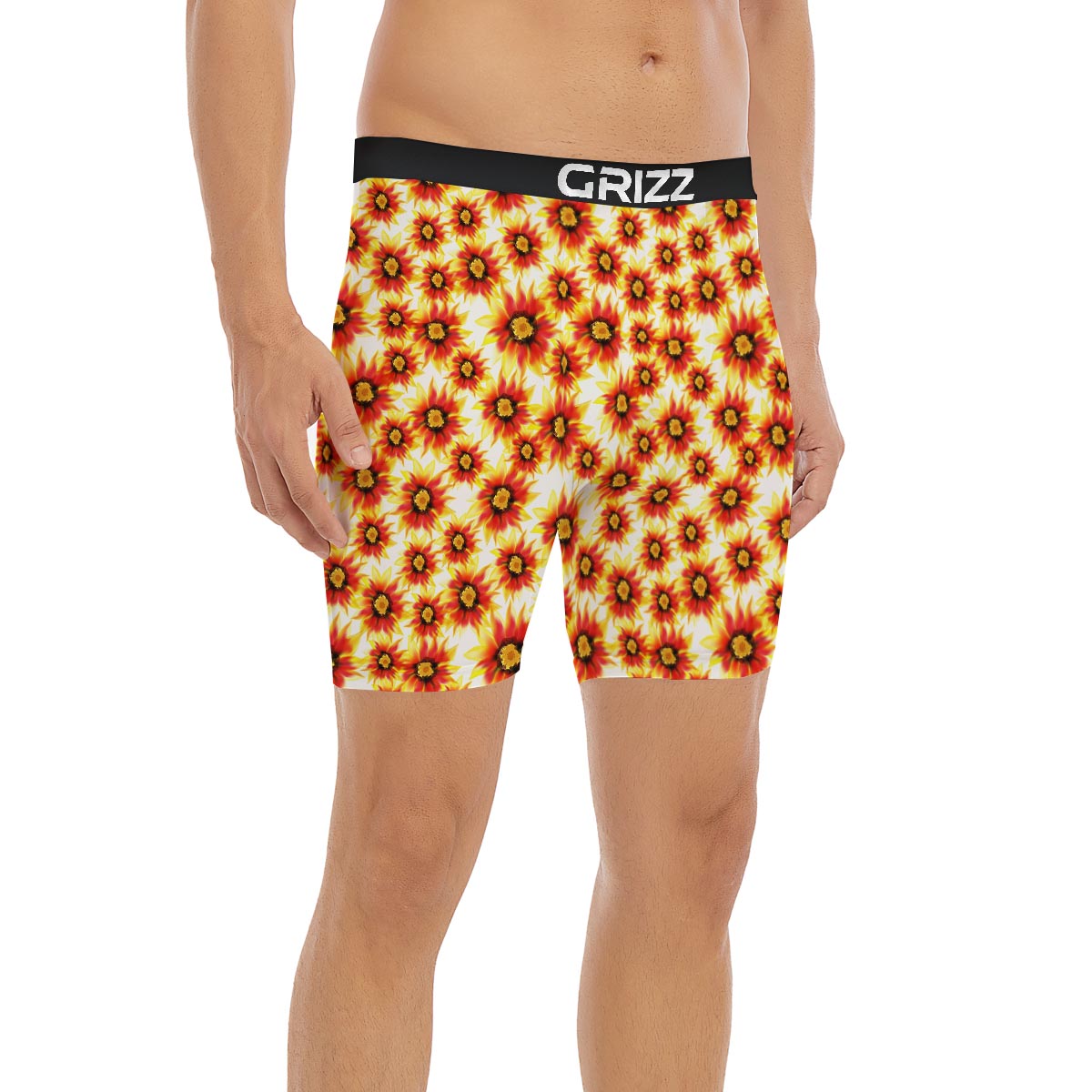 Sunflower Red Autumn Print Pattern Boxer Briefs-grizzshop