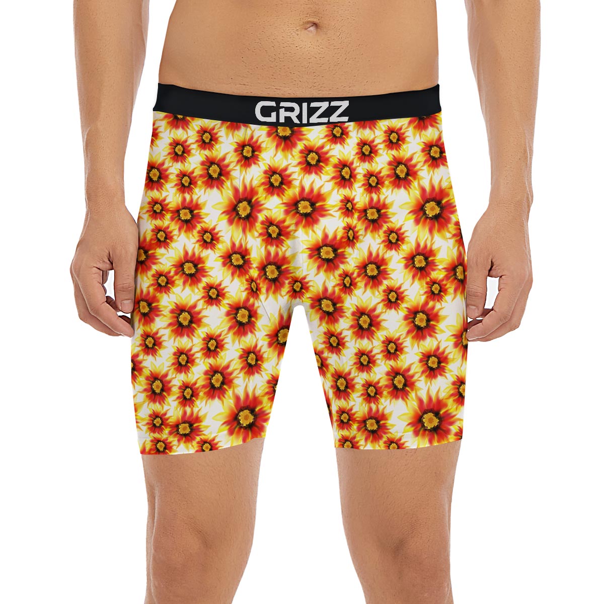 Sunflower Red Autumn Print Pattern Boxer Briefs-grizzshop