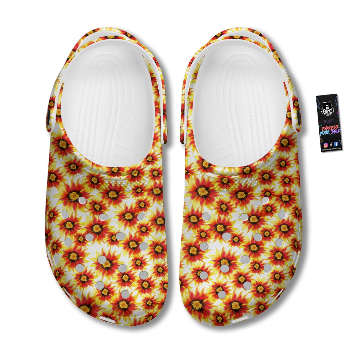 Sunflower Red Autumn Print Pattern Clog-grizzshop