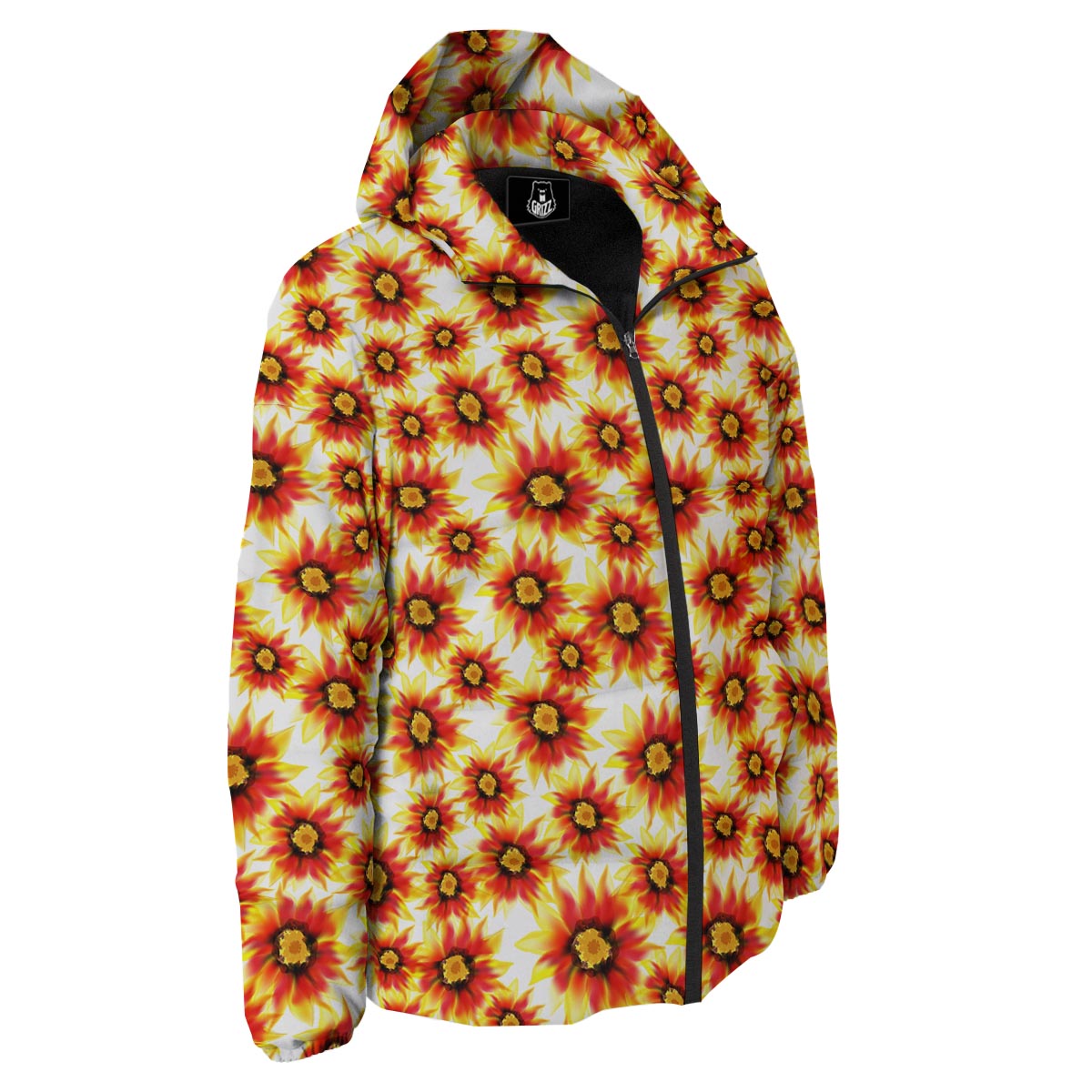 Sunflower Red Autumn Print Pattern Down Jacket-grizzshop