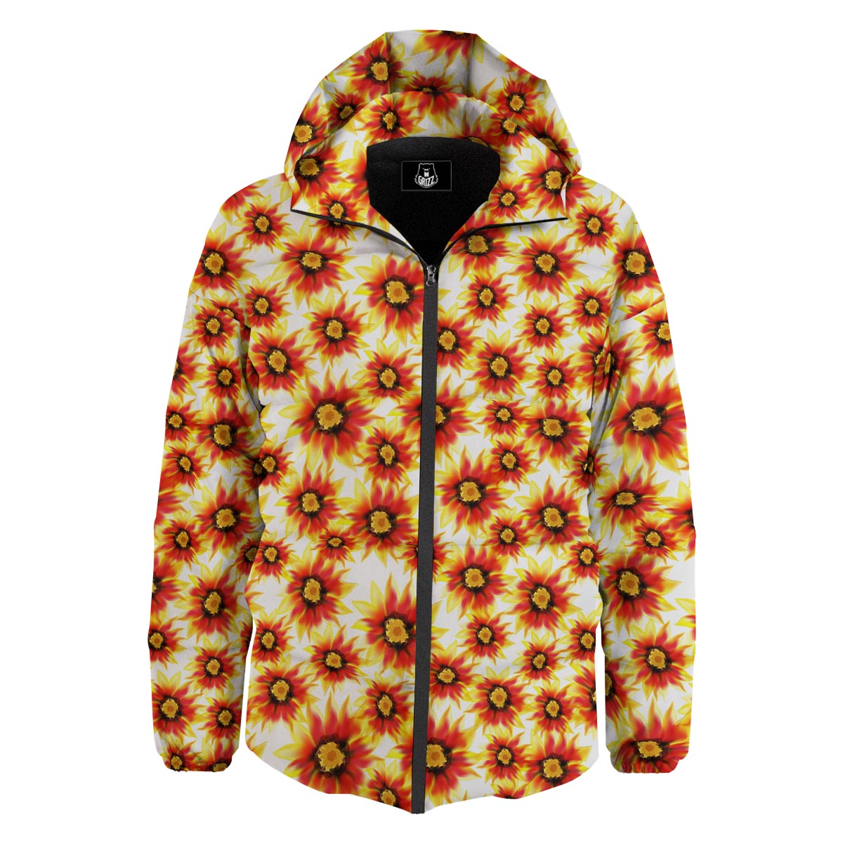 Sunflower Red Autumn Print Pattern Down Jacket-grizzshop