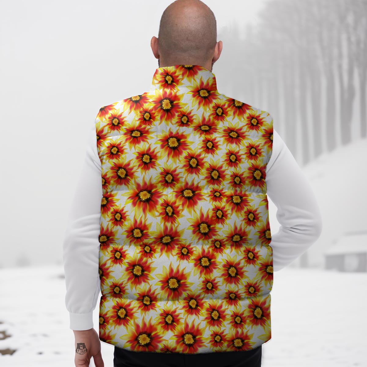 Sunflower Red Autumn Print Pattern Down Vest