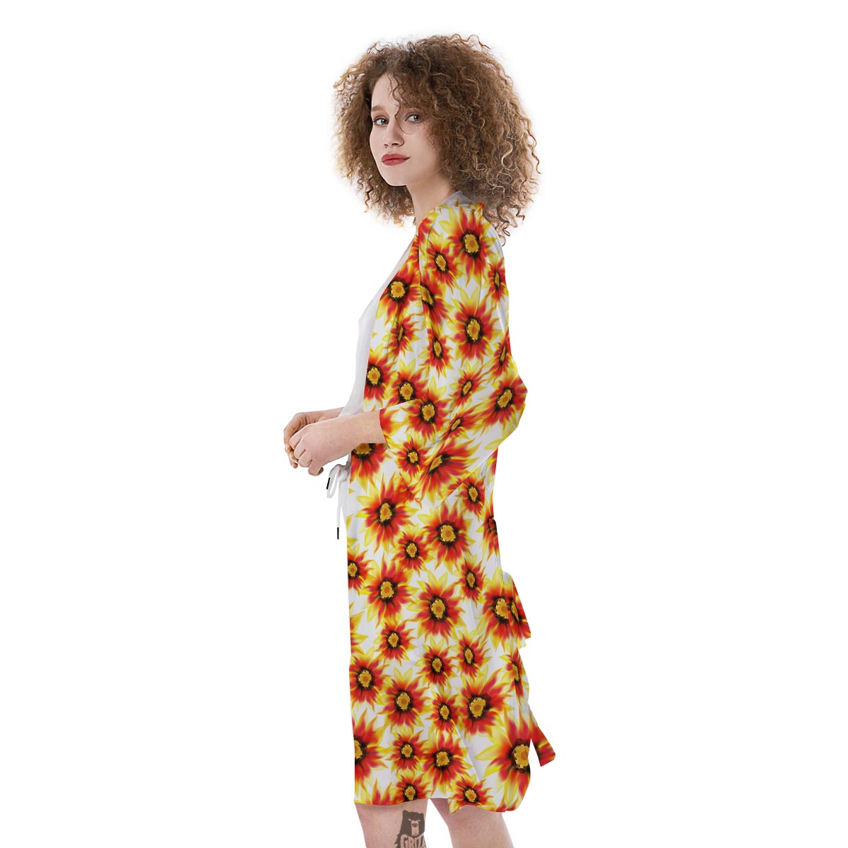 Sunflower Red Autumn Print Pattern Kimono-grizzshop