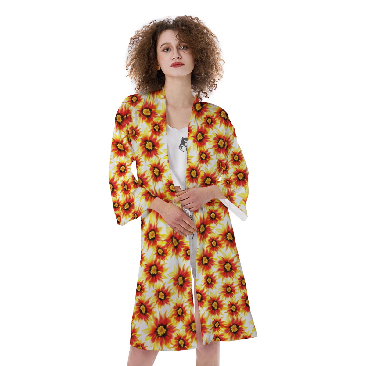 Sunflower Red Autumn Print Pattern Kimono-grizzshop