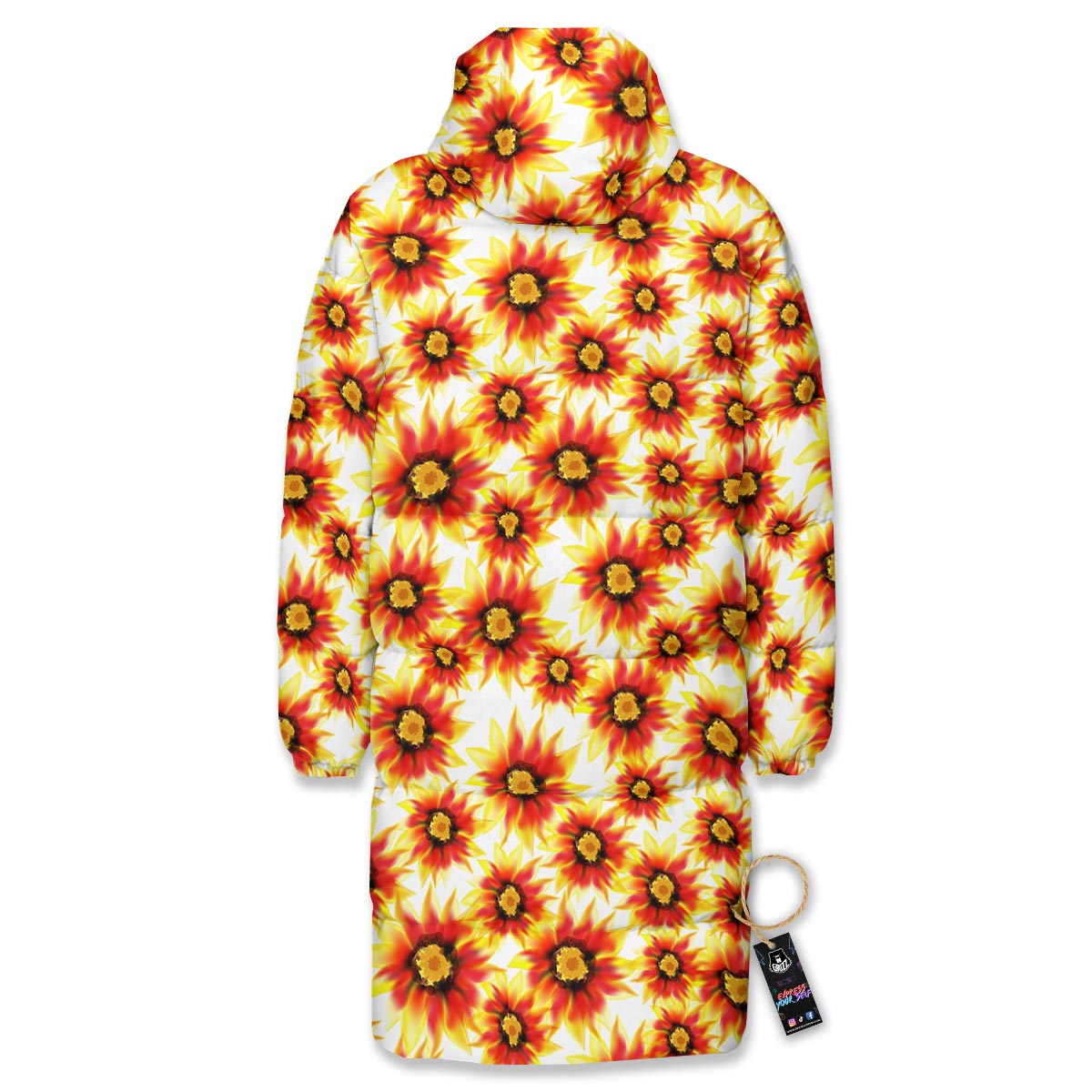 Sunflower Red Autumn Print Pattern Long Down Jacket-grizzshop