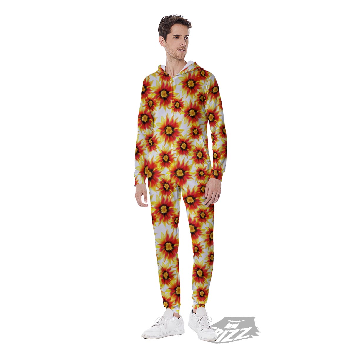 Sunflower Red Autumn Print Pattern Men's Jumpsuit-grizzshop