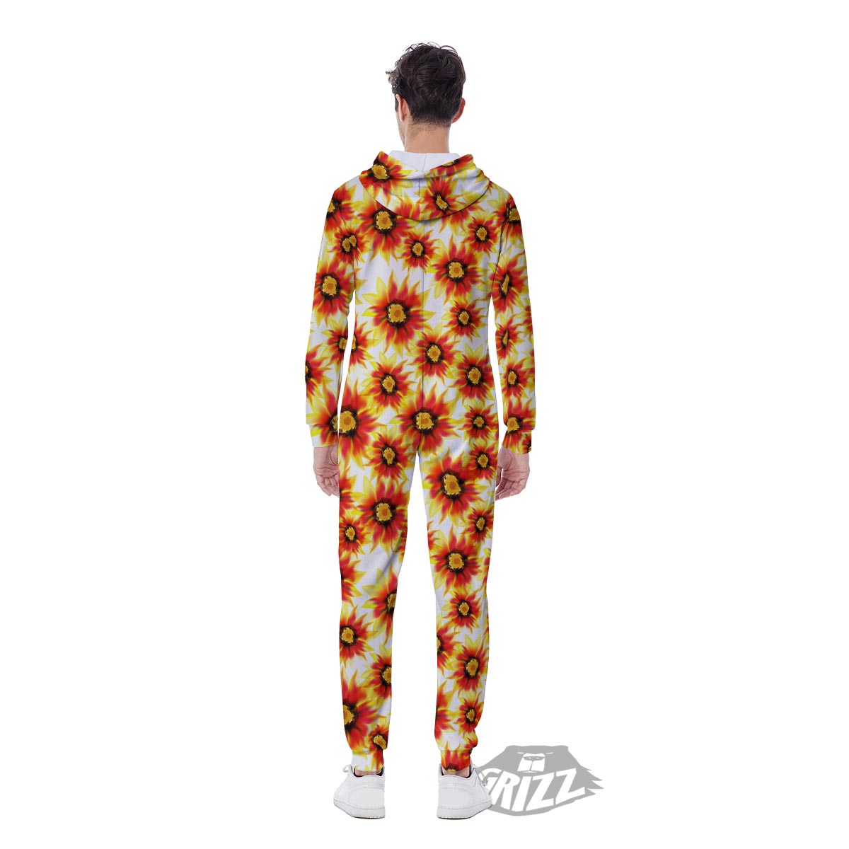 Sunflower Red Autumn Print Pattern Men's Jumpsuit-grizzshop