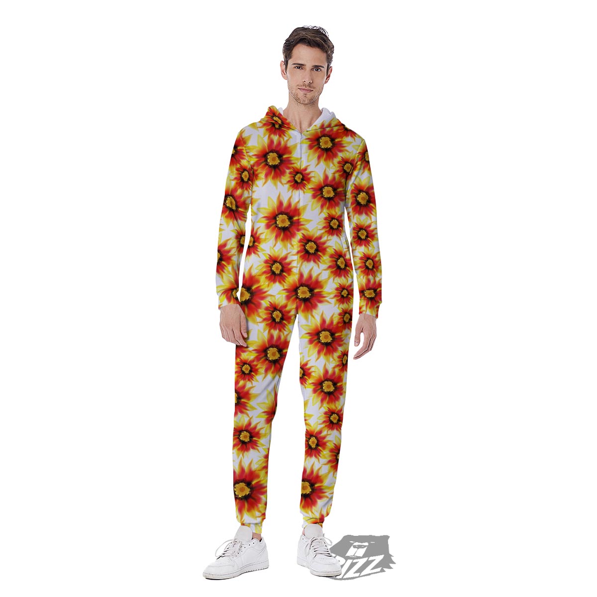 Sunflower Red Autumn Print Pattern Men's Jumpsuit-grizzshop