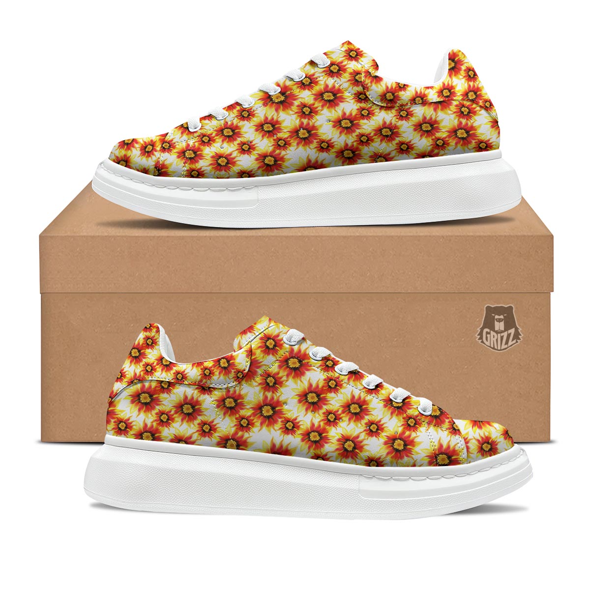 Sunflower Red Autumn Print Pattern Platform Shoes-grizzshop