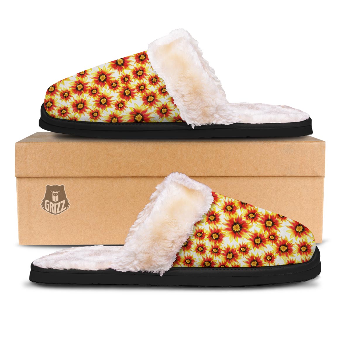 Sunflower Red Autumn Print Pattern Slippers-grizzshop