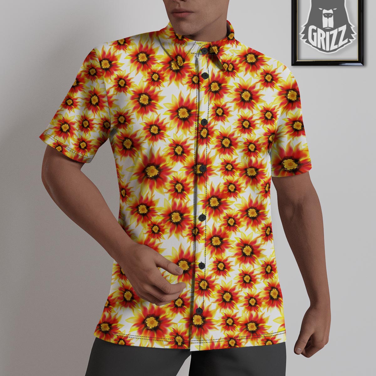 Sunflower Red Autumn Print Pattern Untucked Shirts-grizzshop
