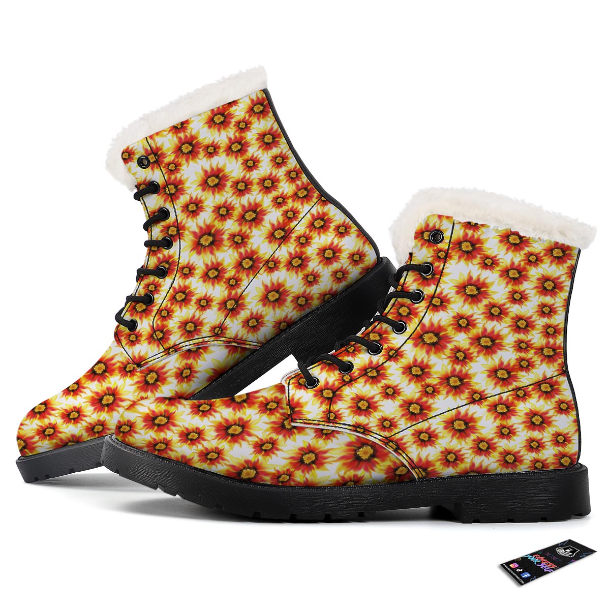 Sunflower Red Autumn Print Pattern Winter Boots-grizzshop