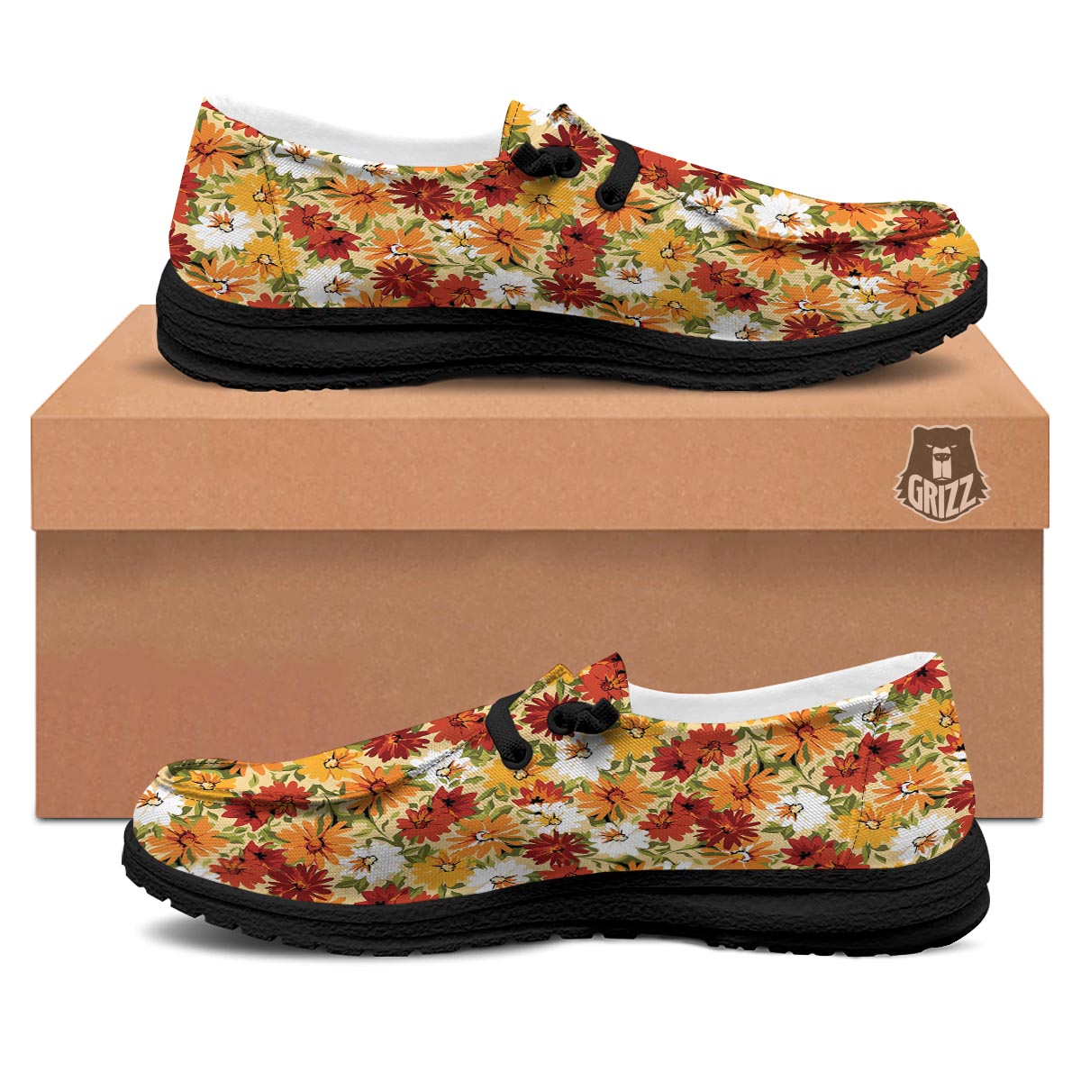 Sunflower Red Print Pattern Black Loafers-grizzshop