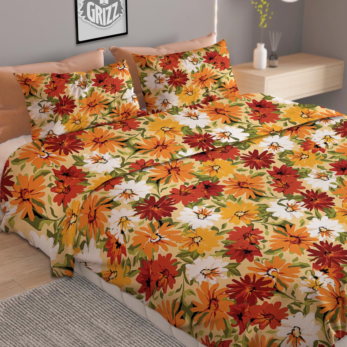 Tattersall Yellow And Beige Print Pattern Duvet Cover Bedding Set