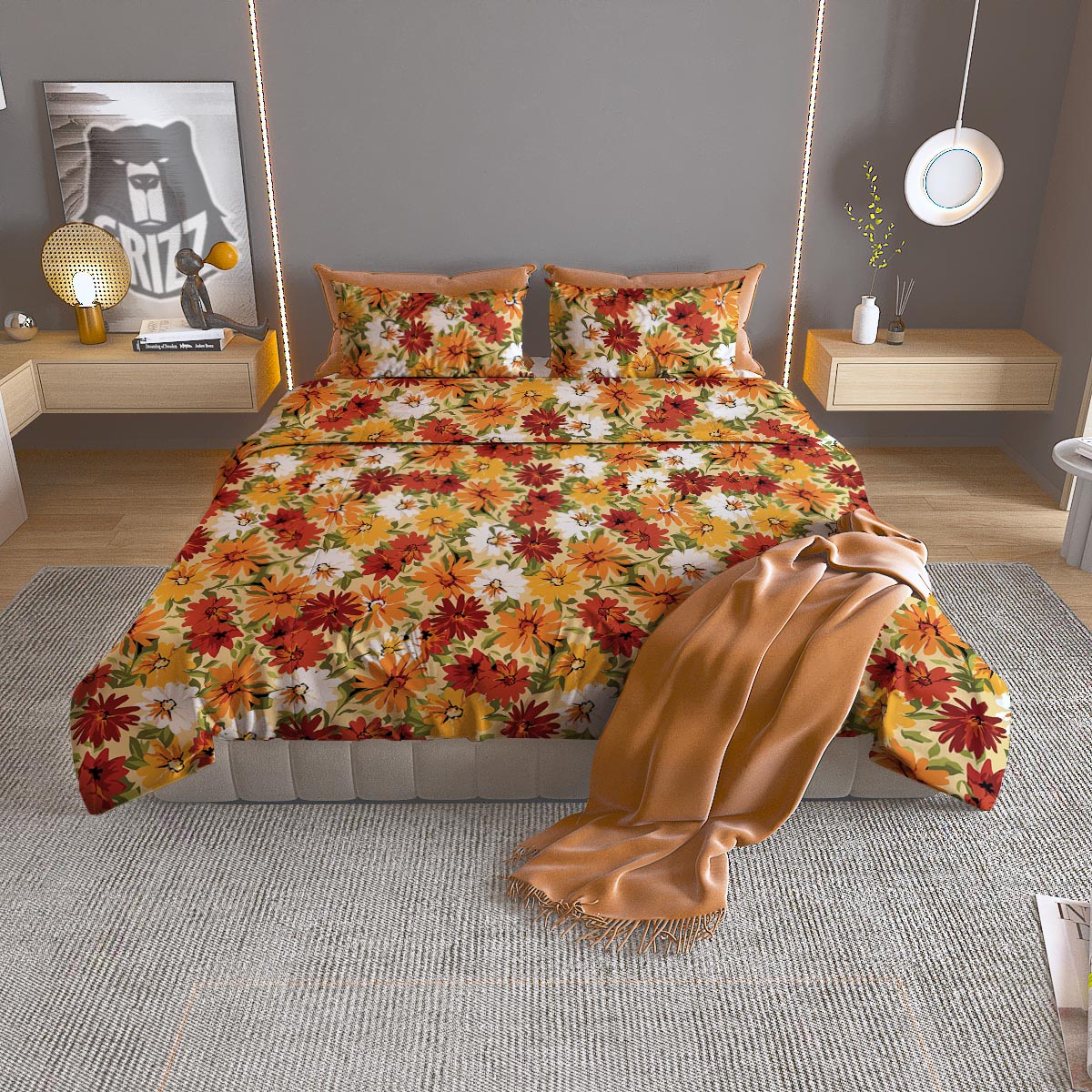 Tattersall Yellow And Beige Print Pattern Duvet Cover Bedding Set