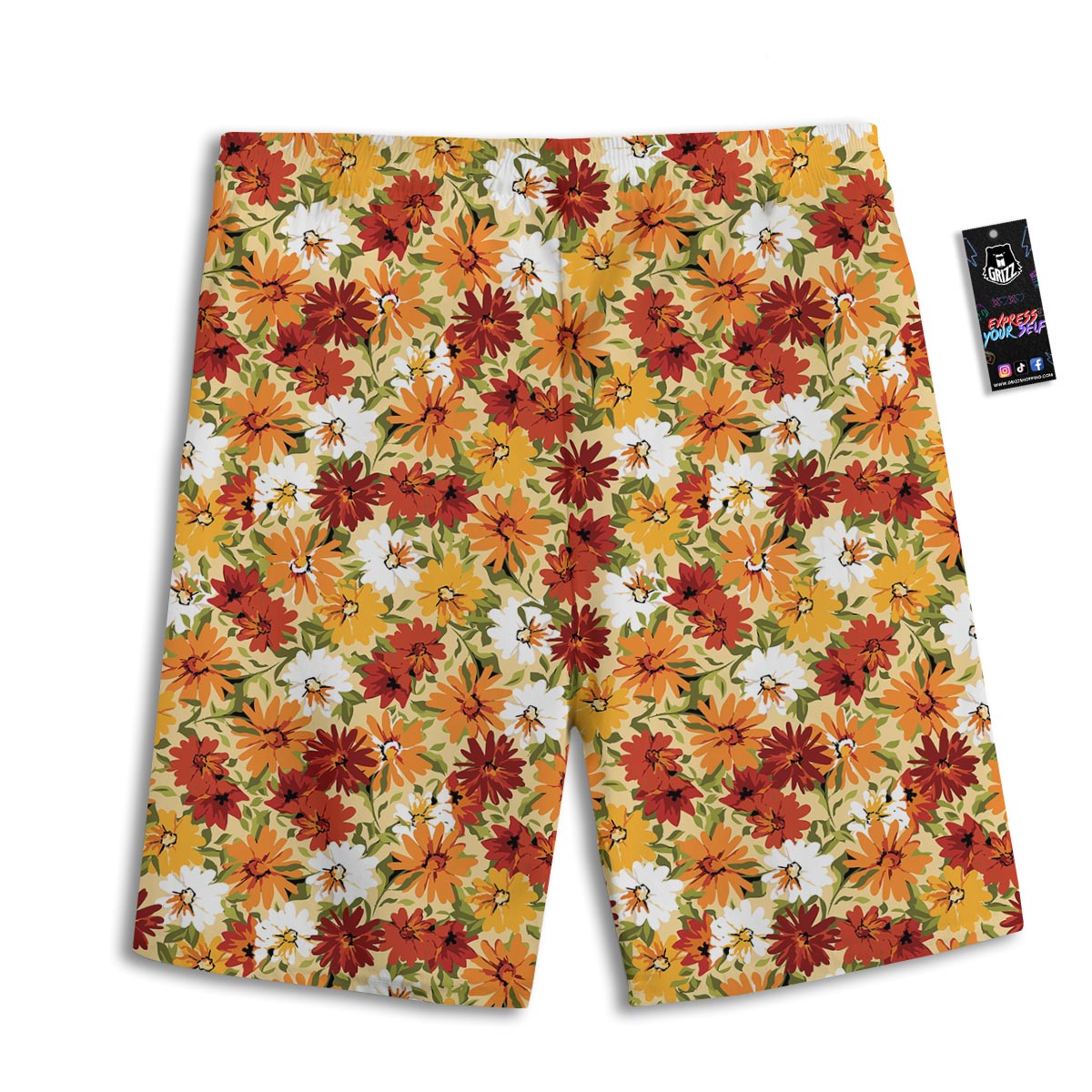 Sunflower Red Print Pattern Men's Athletic Shorts
